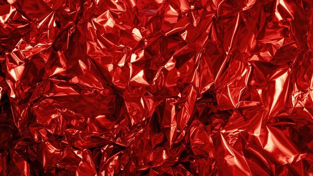 Crinkled red foil or metallic paper with shiny, reflective surface and textured appearance.
