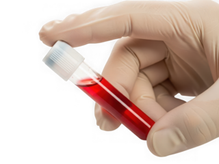 Hand holding blood sample isolated on transparent background isolated on white background