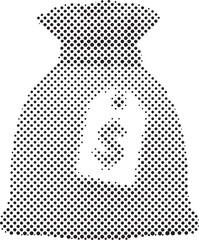 Halftone money bag with dollar sign