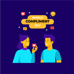 World Compliment Day Flat Vector Illustration with Happy People Sharing Positive Messages