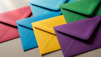 A colorful arrangement of sealed envelopes in various vibrant hues
