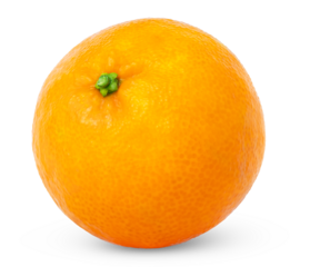 Single whole mandarin, clementine or tangerine citrus fruit isolated, clipping path.