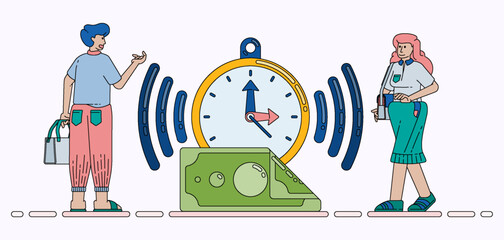 Time and Financial Management Concept with Clock Radar and Banknotes for Profit Investment Banking and Business Growth. Design can be used for banner, website, poster, landing page, social media, ads
