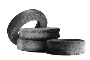 old worn damaged tire isolated on white background