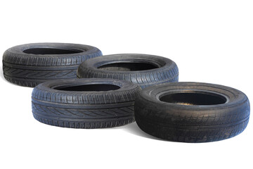 old worn damaged tire isolated on white background