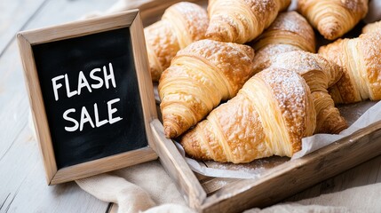 Rustic bakery scene showcasing flaky croissants with appealing aroma and warm daylight