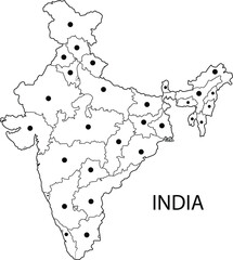 Outline Sketch Map of India With States and Cities, can be used for business designs, presentation designs or any suitable designs