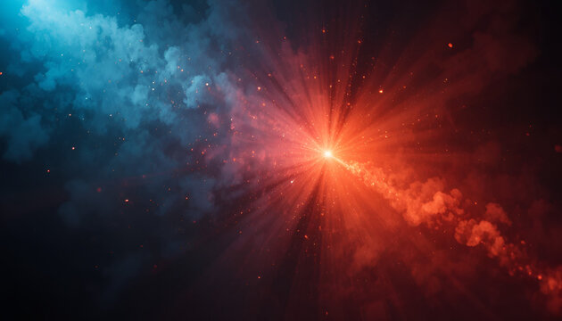Vibrant cosmic explosion with bright orange light and smoke
