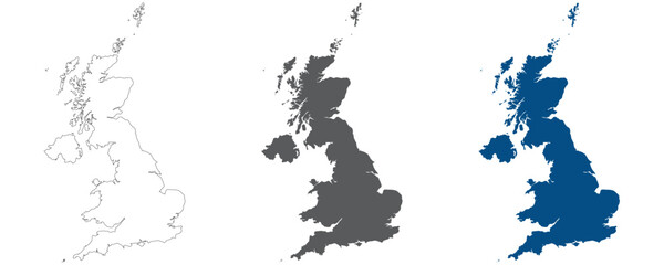 United Kingdom Regions map plain set. Map of United Kingdom in blank set.