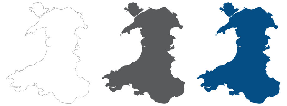 Wales map plain set. Map of Wales in blank set.