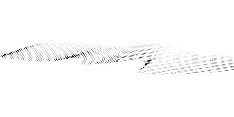 Flowing dots wave, curve shape black on the white background. Concept of technology, science, music. Flat vector.
