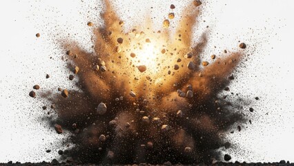 Explosion of dust and debris on white background