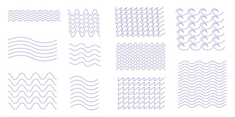 Set of corrugated line waves, line flat vector wriggle decoration, vawes line set