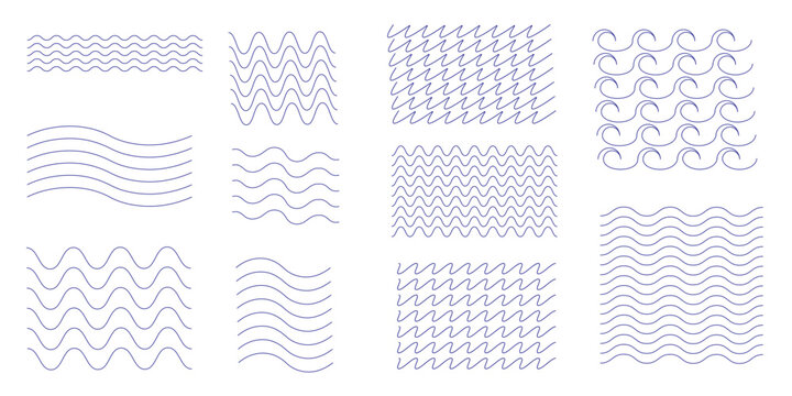 Set of corrugated line waves, line flat vector wriggle decoration, vawes line set