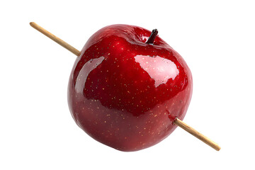 Candy apple on sticks with shiny red glaze for sweet treats and desserts