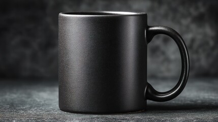 Simple Studio Shot of a Black Ceramic Mug on Grey Surface