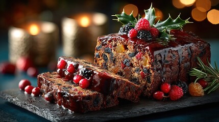 Delicious Holiday Fruitcake with Berries and Icing for Festive Celebration