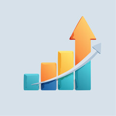 A vibrant 3D bar chart showing growth with an upward-curving orange arrow.