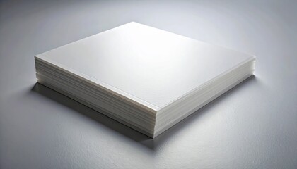 Stack of White Square Paper Sheets on a Silver Surface Background