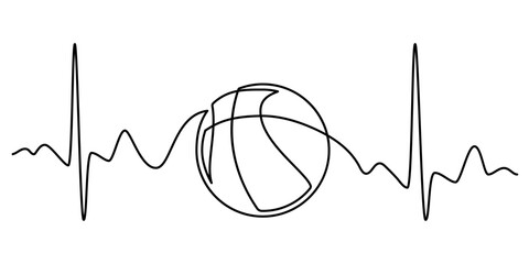 Heartbeat Line with Basketball ball, Basketball Hobby Sports Concept