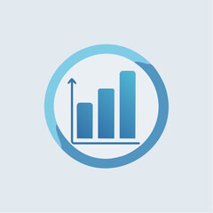 A sleek bar chart with upward-pointing axes contained within a modern circular frame.