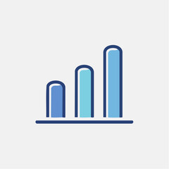 A modern bar chart with rounded tops in varying blue shades illustrates progressive data.