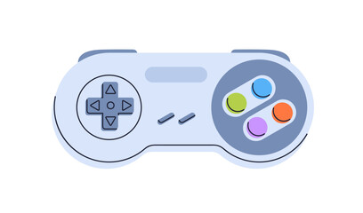 Video game controller of 90s and 00s. Retro play station, gamepad. Videogame console, nostalgic gaming accessory with buttons. Nostalgic joypad. Flat vector illustration isolated on white background. © Good Studio