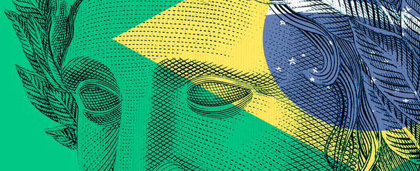 Effigy of the Republic with Brazil colors in green, blue to yellow, Brazil flag, economics and finance concept, background and backup