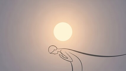 Minimalist line art of a person reaching for the sun