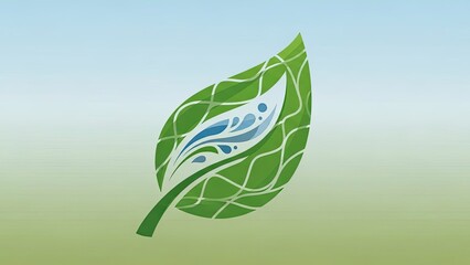 Eco friendly leaf symbol with water droplets on green gradient background