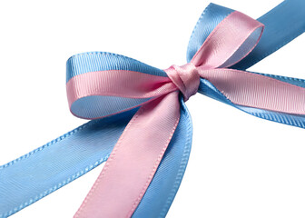 Beautiful blue and pink satin ribbon bow for gift wrapping and decoration