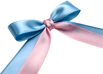 Beautiful blue and pink satin ribbon bow for gift wrapping and decoration