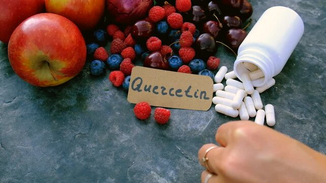 Products that contain quercetin. Selective focus.