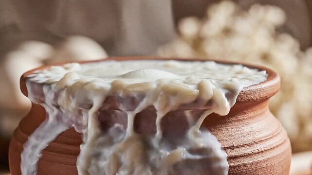 Pongal festival cooking moment with boiling sweet rice in clay pot celebration