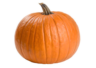 Vibrant orange pumpkin with stem on white background for autumn themes