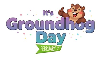 Obraz premium Groundhog day celebration with cartoon groundhog