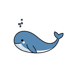 A cartoon whale illustration on a white background viewed from the side