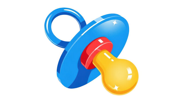 Blue baby pacifier with yellow silicone teat and red plastic ring illustration