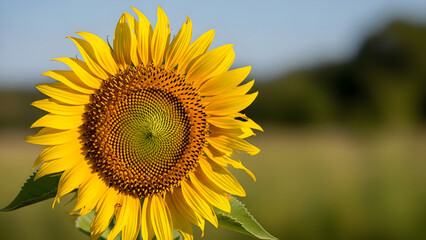 Close-Up Sunflower Bloom in Bright Summer Field Under Clear Blue Sky