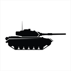 Fototapeta premium Tank silhouette reduced to ultra-minimal geometric form for modern editorial illustration in black and white vector