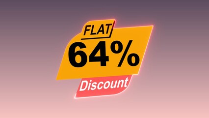 flat 64% discount text illustration on colorful background.