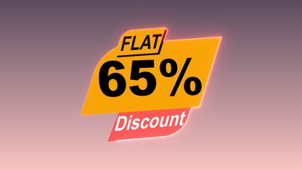 flat 65% discount text illustration on colorful background.
