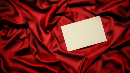 Blank Card on Elegant Red Silk Fabric Background for Luxury Invitation or Message