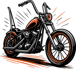 Custom Chopper Motorcycle Orange Biker Vector Art