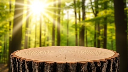 Fototapeta premium Tree stump in a sunlit forest glade