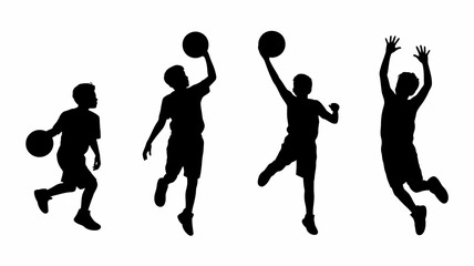 a series of silhouettes depict the progressive stages of a basketball shot showcasing a young athlete s action and movement during play high quality professional detailed