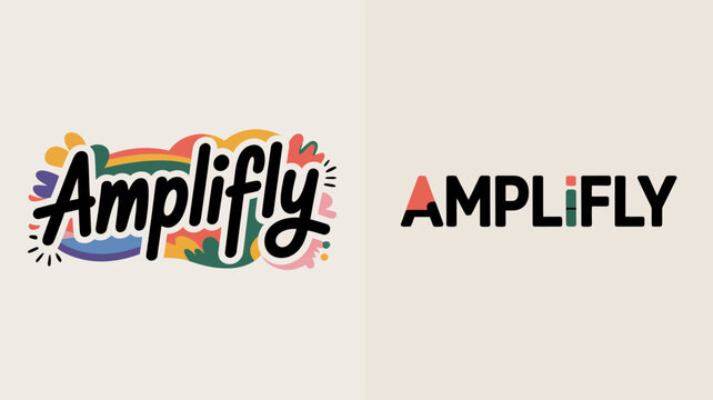 The image features the word amplify in two distinct styles a colorful hand lettered version and a bolder more structured capital version high quality professional detailed