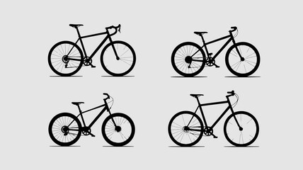 Fototapeta premium a minimalist depiction showcases four silhouetted bicycles arranged in a grid pattern against a light grey background highlighting their forms high quality professional detailed modern elegant