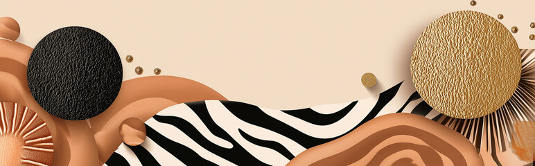 Modern abstract background with zebra pattern, gold texture and earthy tones