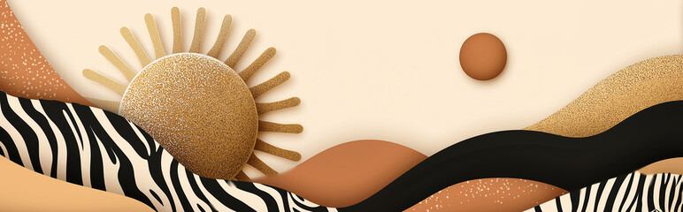 Modern abstract background with zebra pattern, gold texture and earthy tones